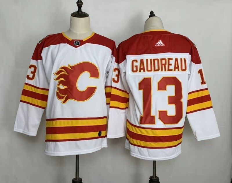 Men's Calgary Flames Johnny Gaudreau #13 White Breakaway Jerseys