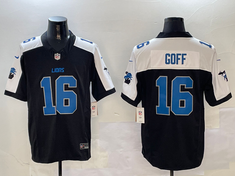Men's Detroit Lions Jared Goff #16 Black Alternate Game Jerseys