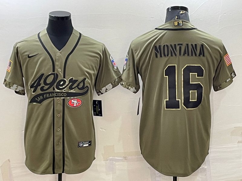 Men's San Francisco 49ers Joe Montana #16 Olive 2022 Salute To Service Retired Player Limited Jerseys Joint Edition