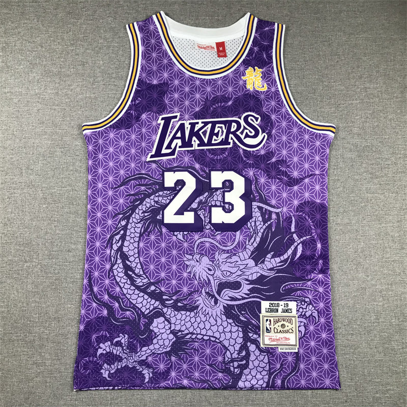 Men's Los Angeles Lakers LeBron James #23 Purple Year of Dragon Edition Swingman Jerseys