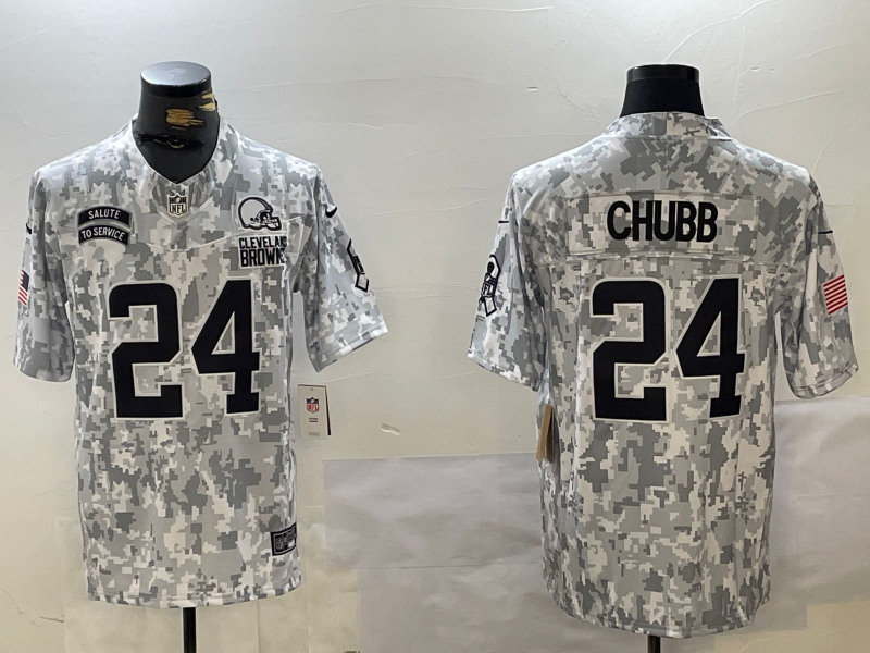 Men's Cleveland Browns Nick Chubb #24 Arctic Camo 2024 Salute to Service Limited Jerseys