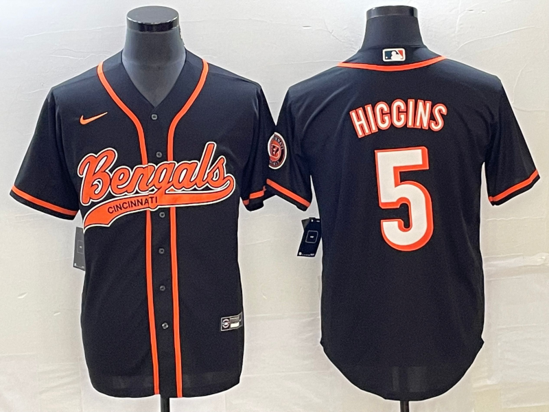 Men's Cincinnati Bengals Tee Higgins #5 Black Fashion Game Jerseys