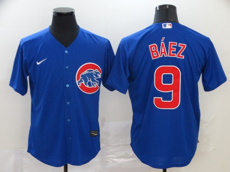 Men's Chicago Cubs Javier Baez #9 Blue Replica Baseball Jerseys