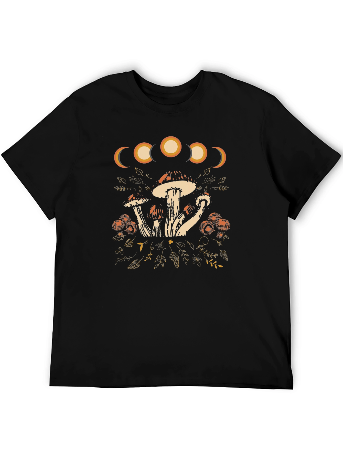 Moon Phase Mushroom Graphic Tee - Black Cotton