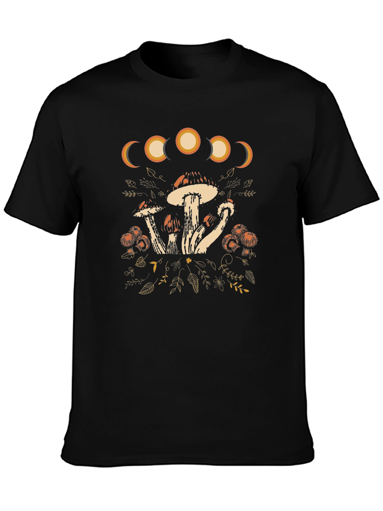 Moon Phase Mushroom Graphic Tee - Black Cotton