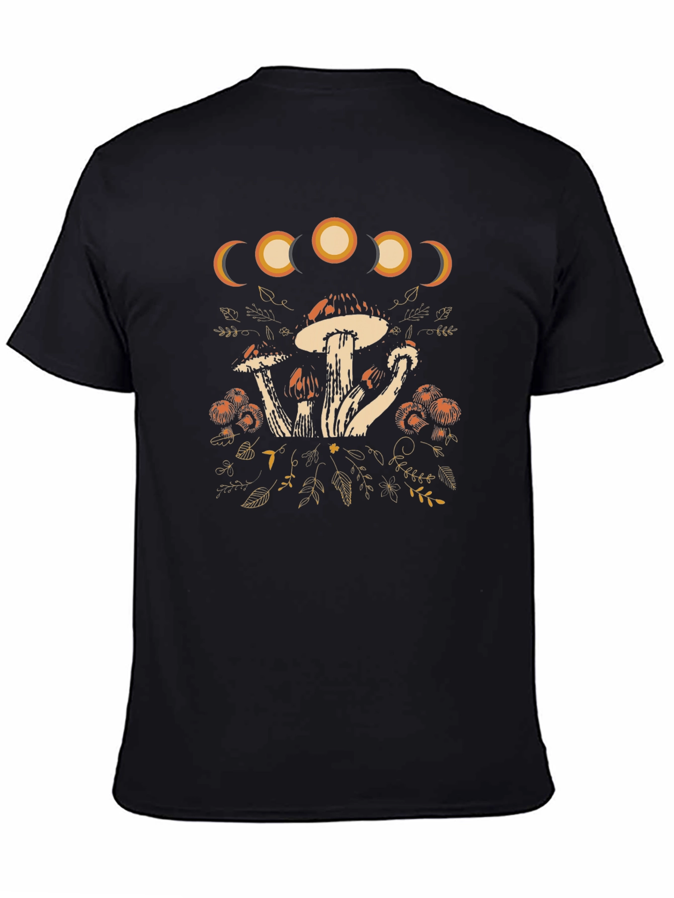 Moon Phase Mushroom Graphic Tee - Black Cotton