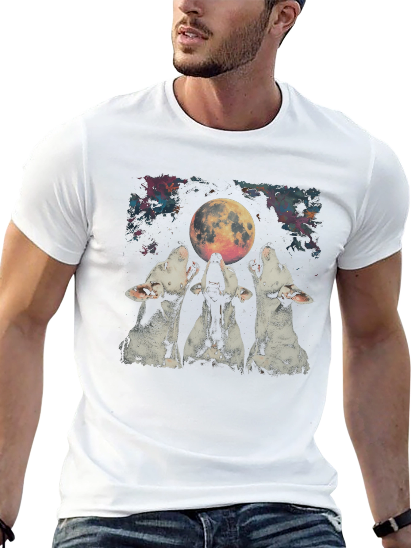 Mens Black Three Wolf Moon Graphic Tee