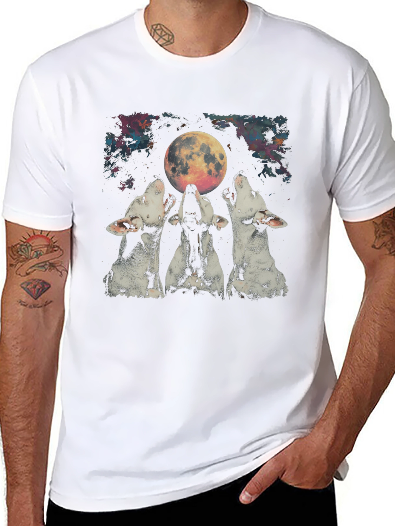 Mens Black Three Wolf Moon Graphic Tee