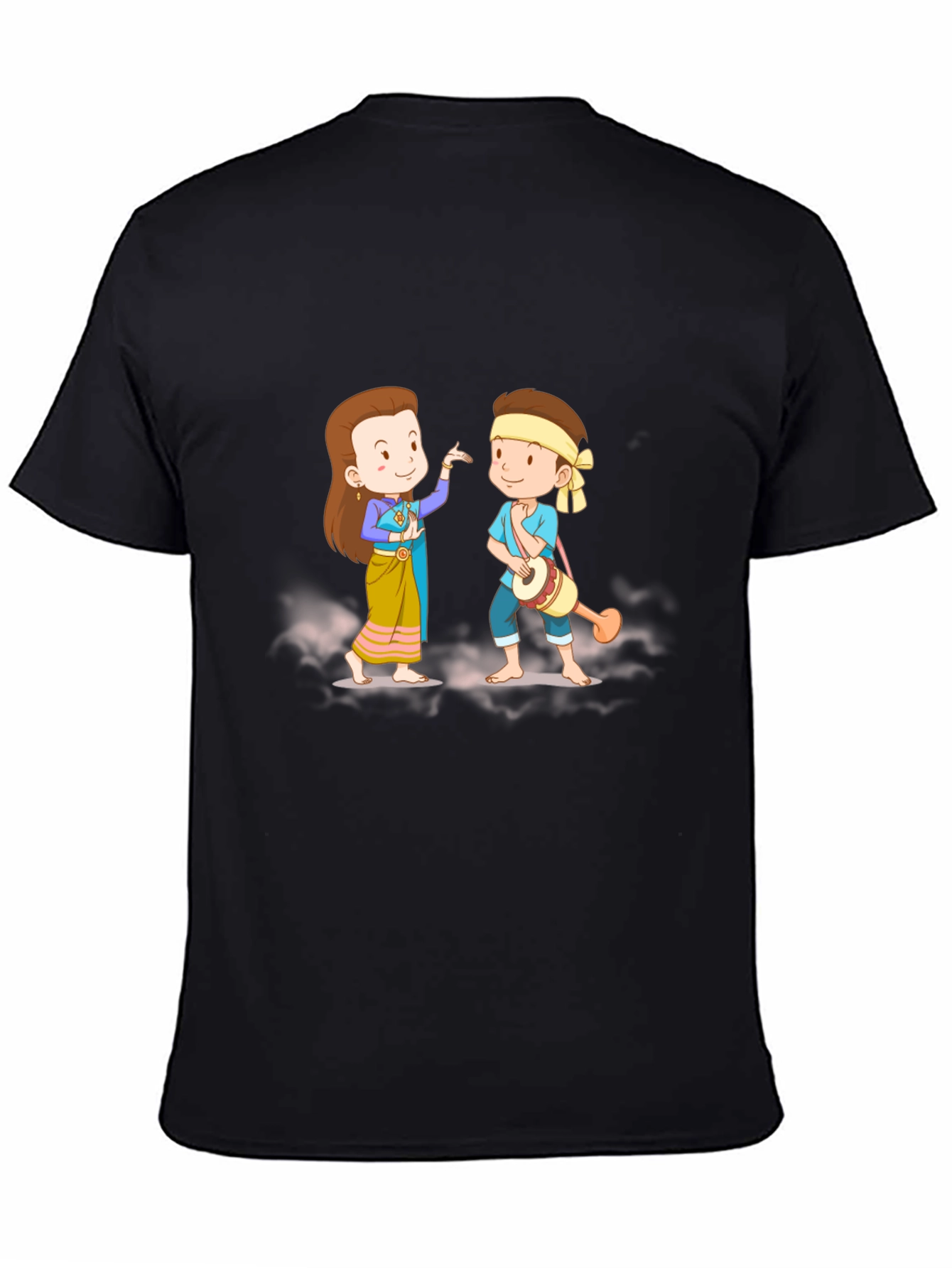 Thai Dance Cartoon Graphic Black T-Shirt