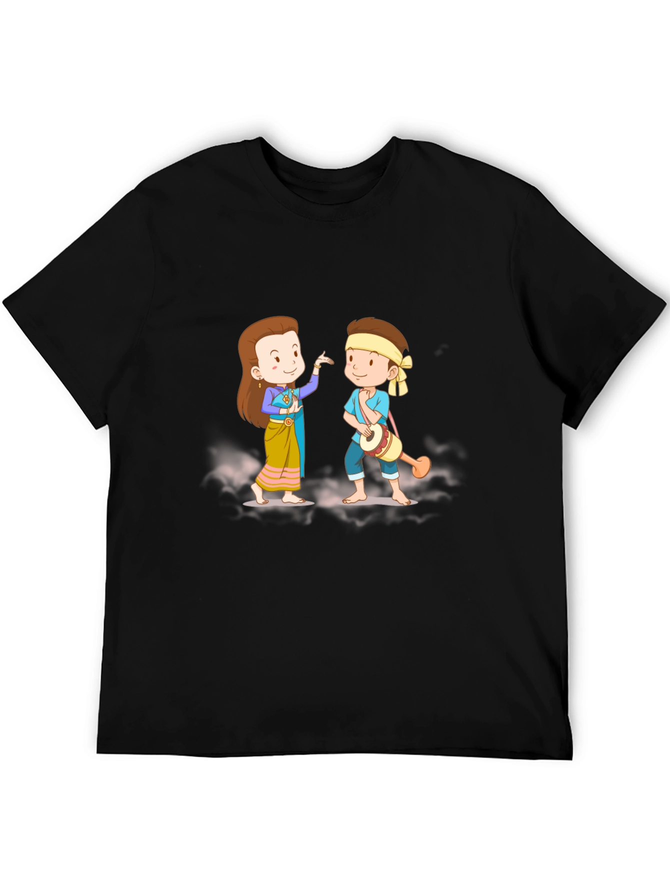 Thai Dance Cartoon Graphic Black T-Shirt