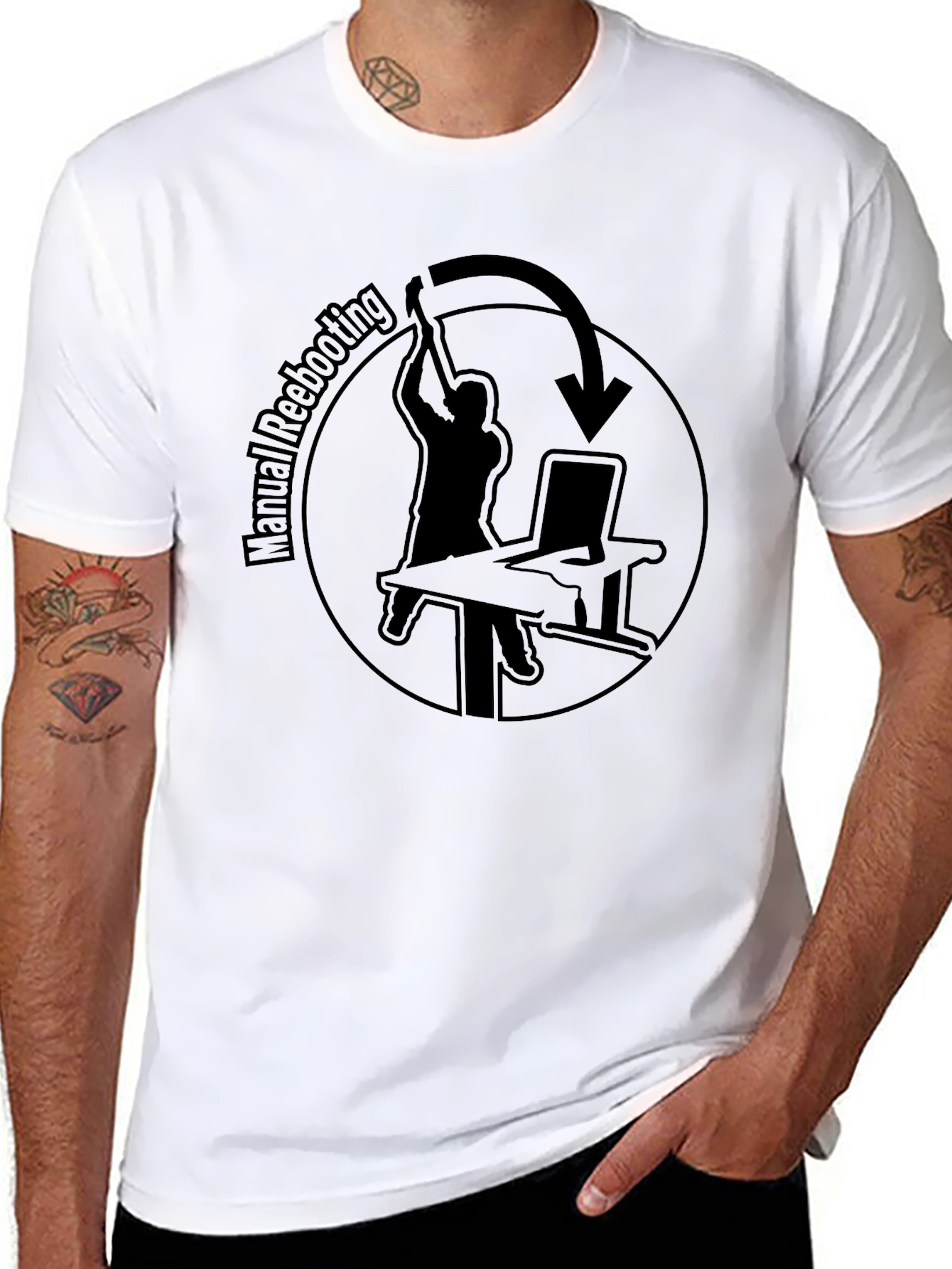 Manual Rebooting T-Shirt - Funny Computer Tech Humor