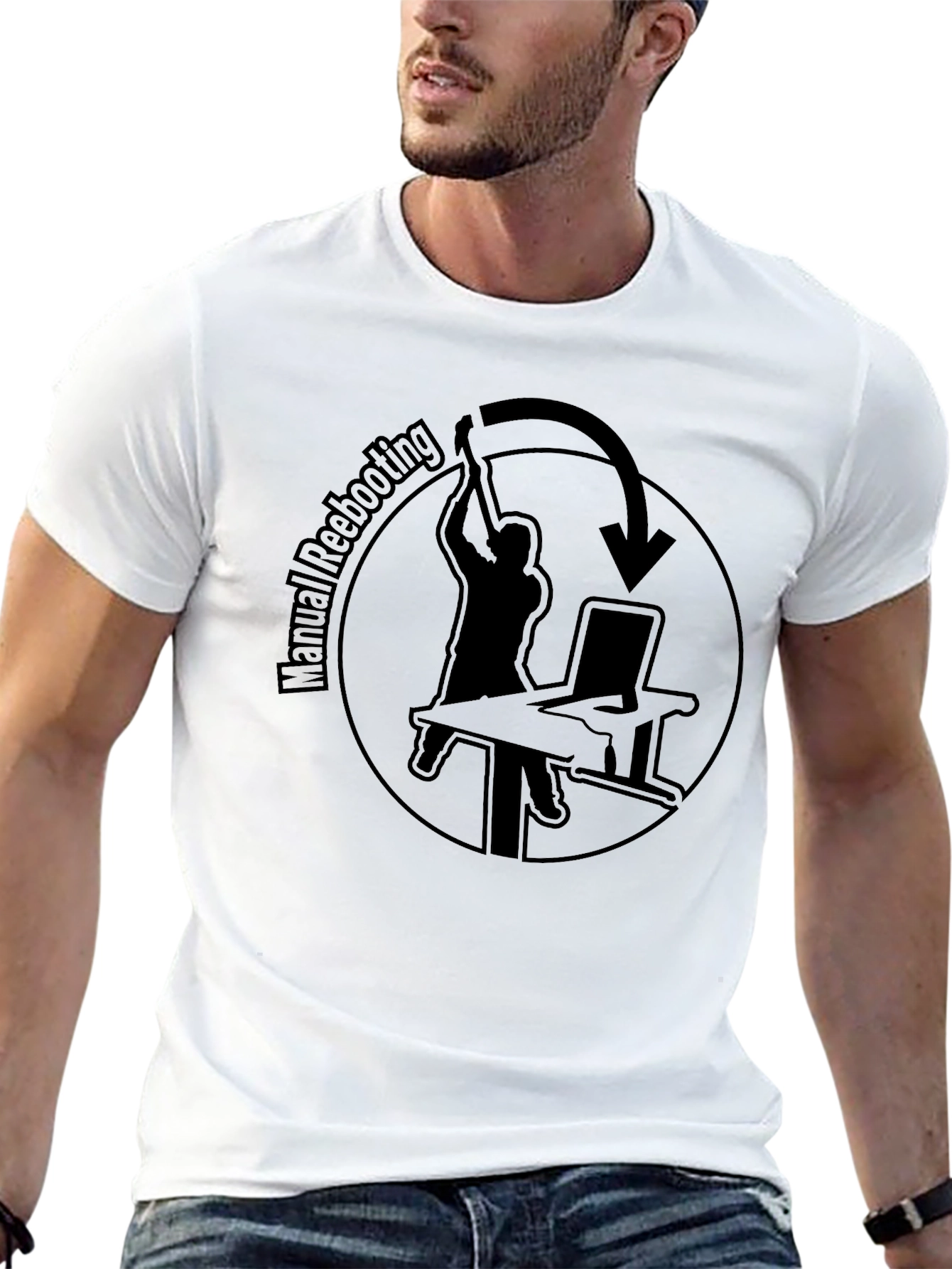 Manual Rebooting T-Shirt - Funny Computer Tech Humor