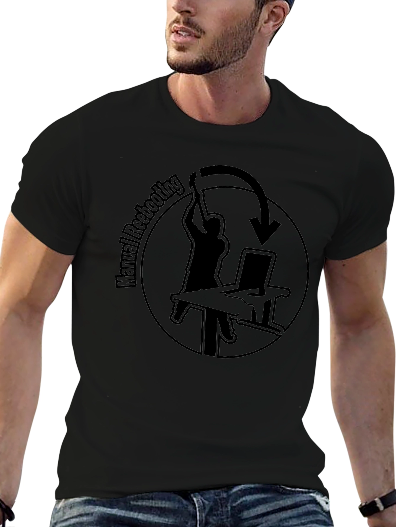 Manual Rebooting T-Shirt - Funny Computer Tech Humor
