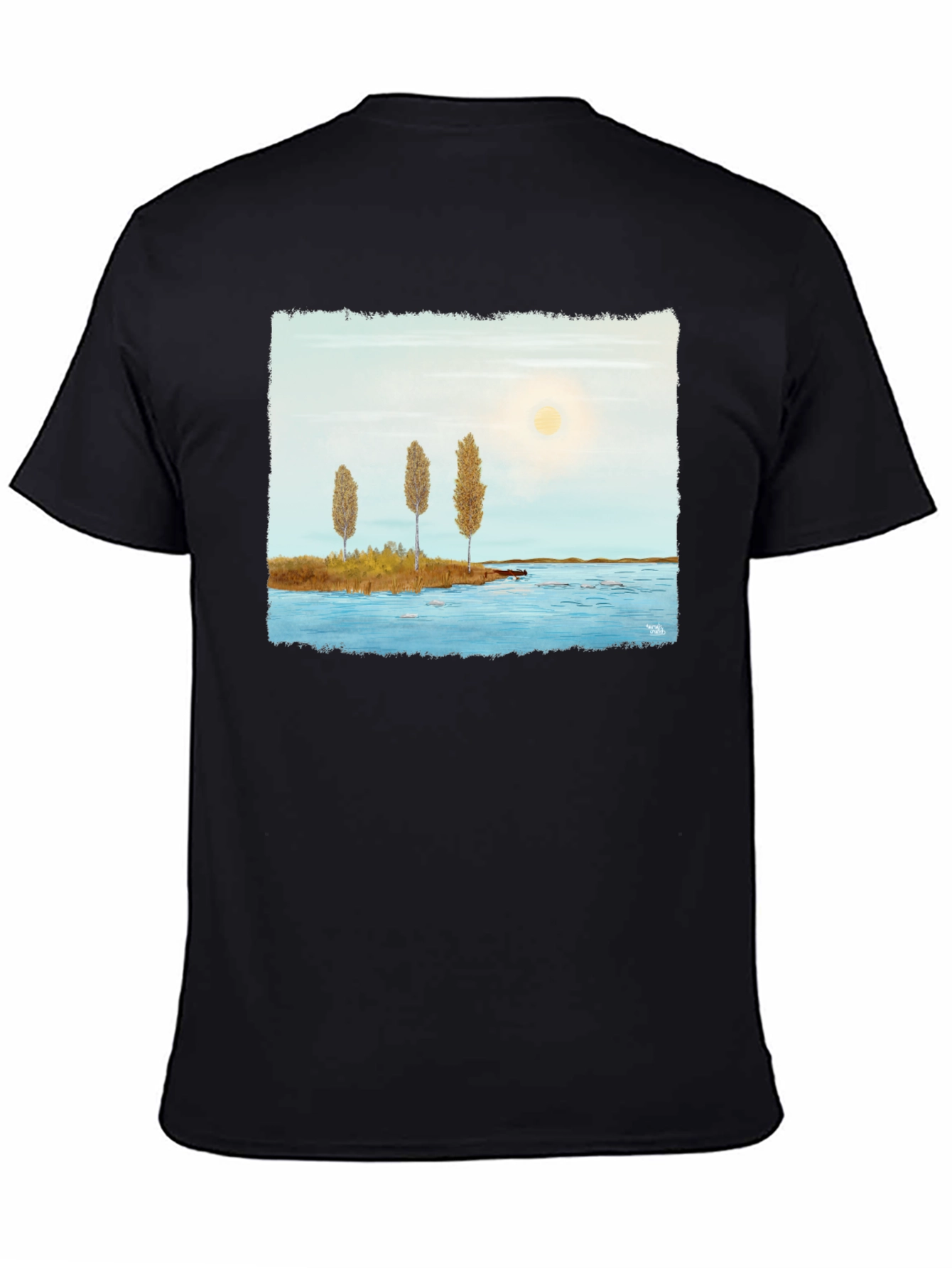 Scenic Lake Print Black T-Shirt
