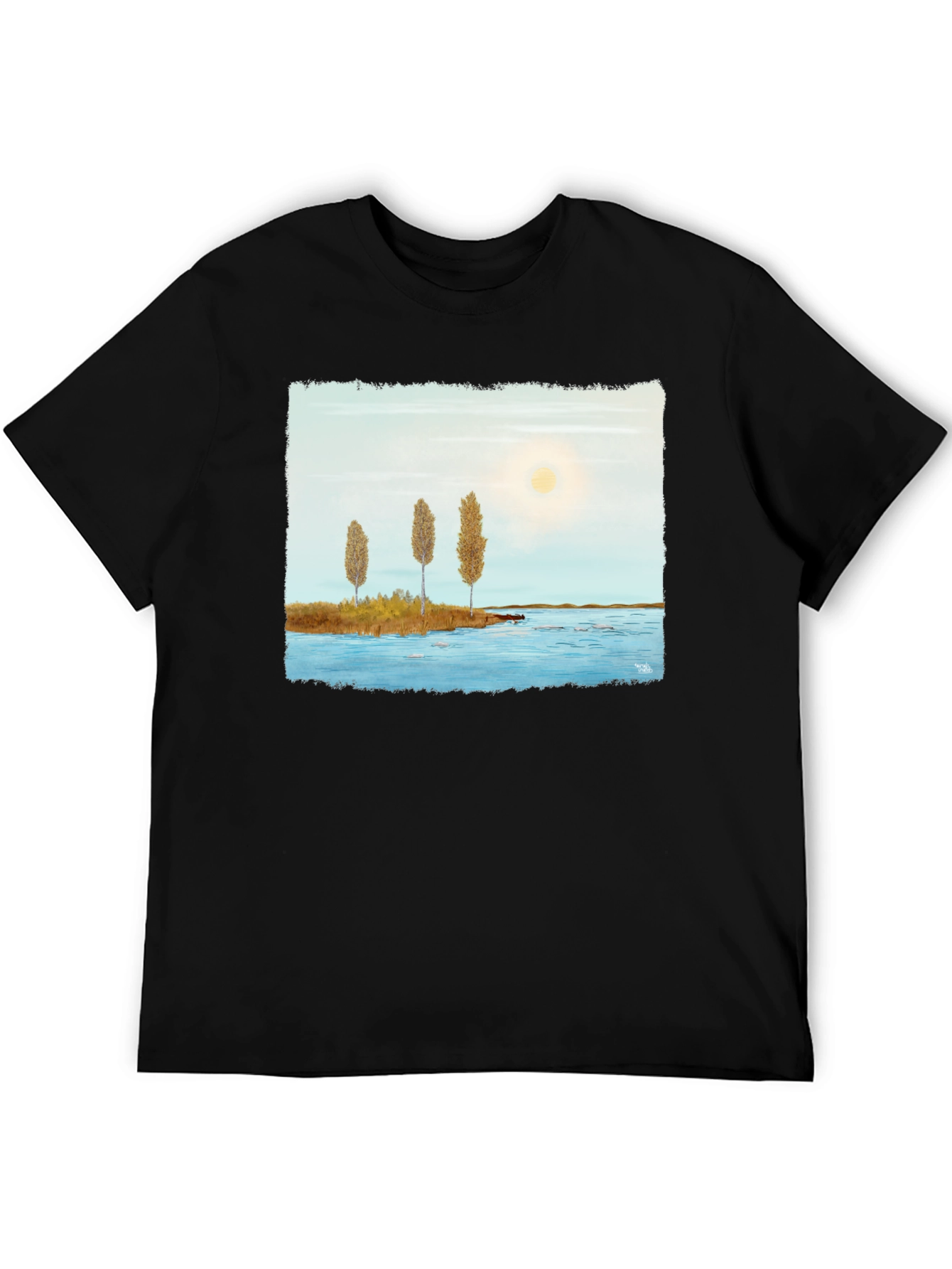 Scenic Lake Print Black T-Shirt