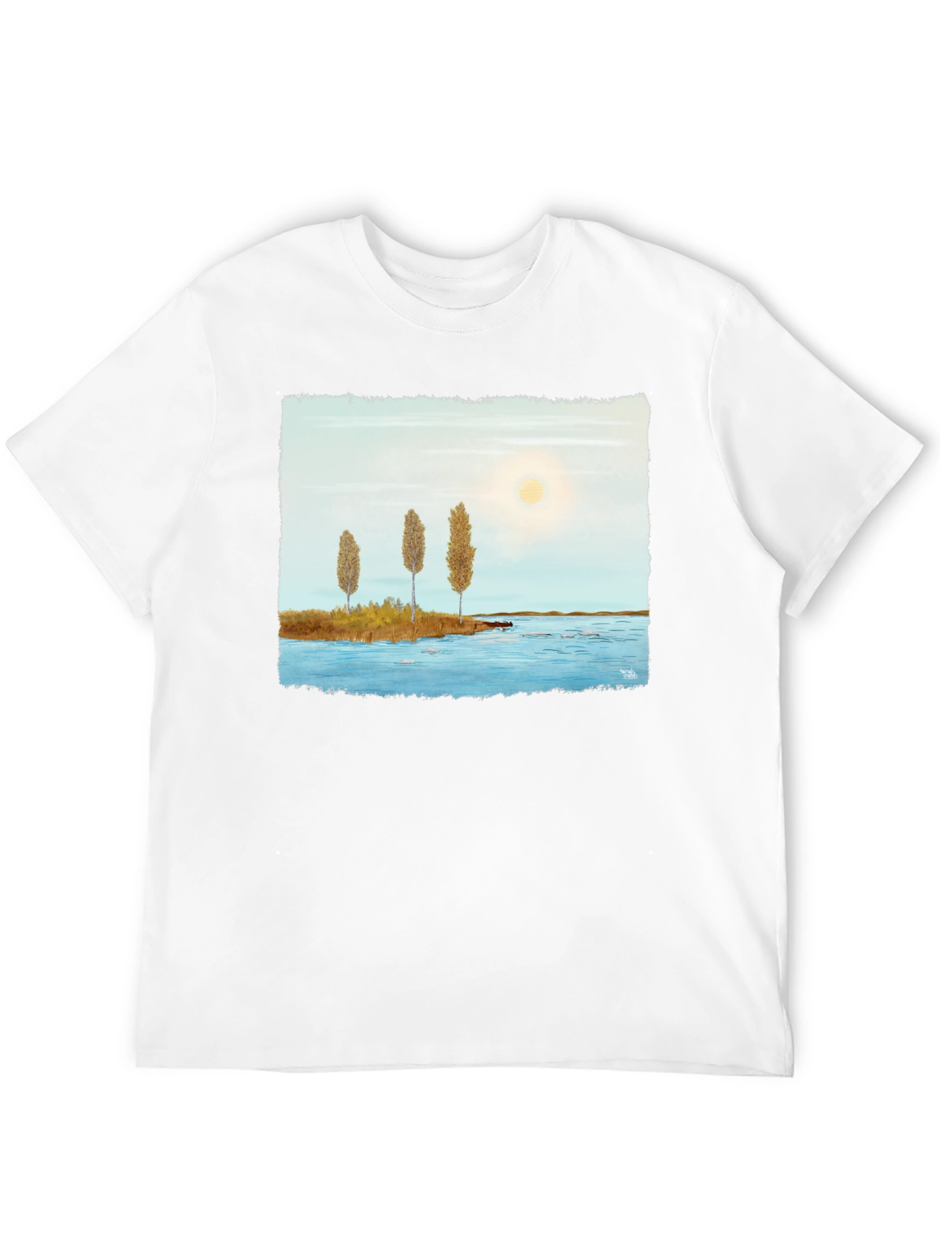 Scenic Lake Print Black T-Shirt