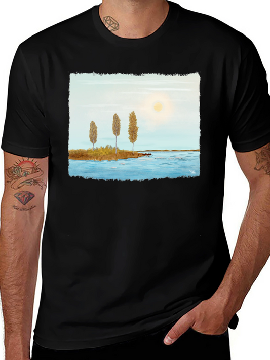 Scenic Lake Print Black T-Shirt