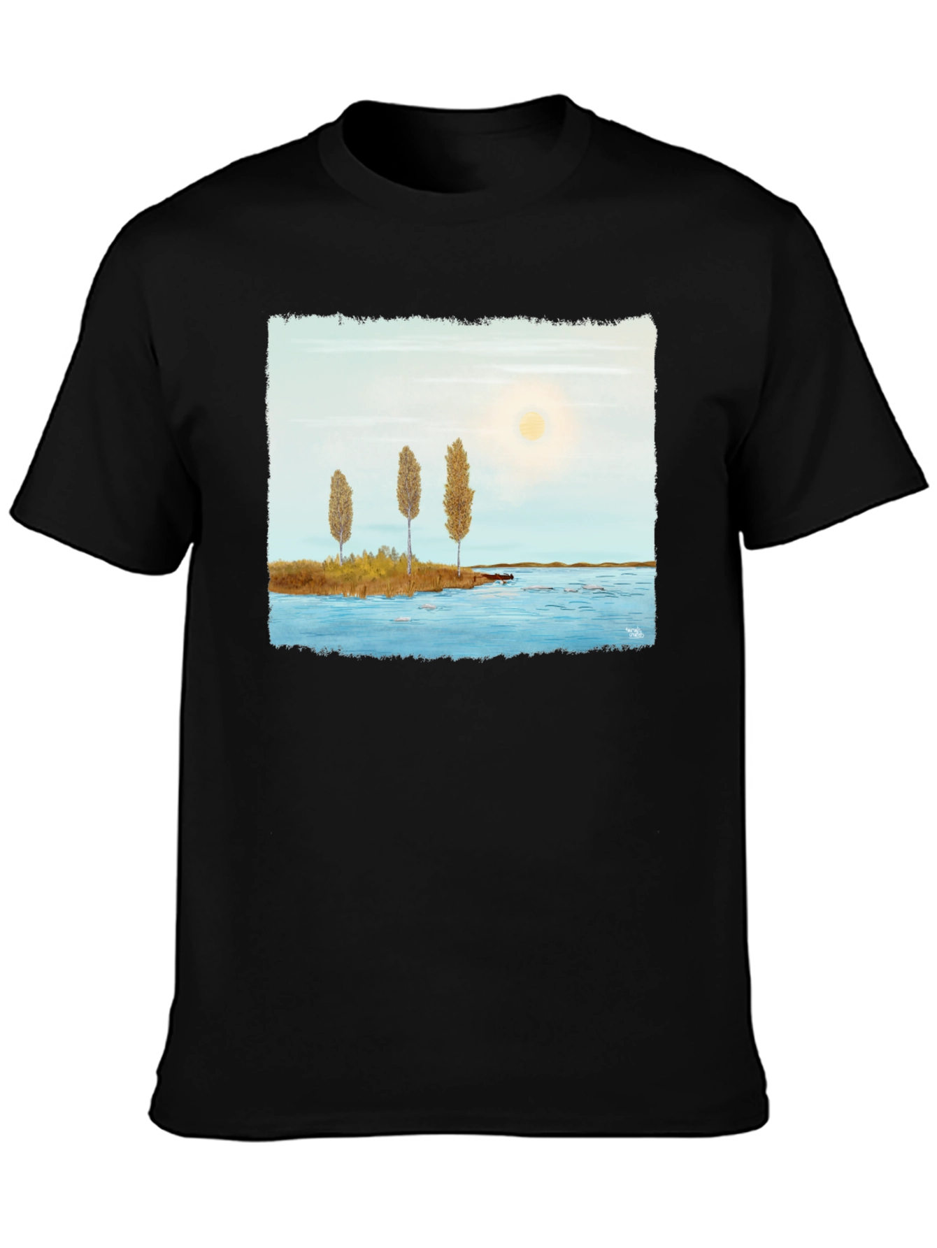Scenic Lake Print Black T-Shirt