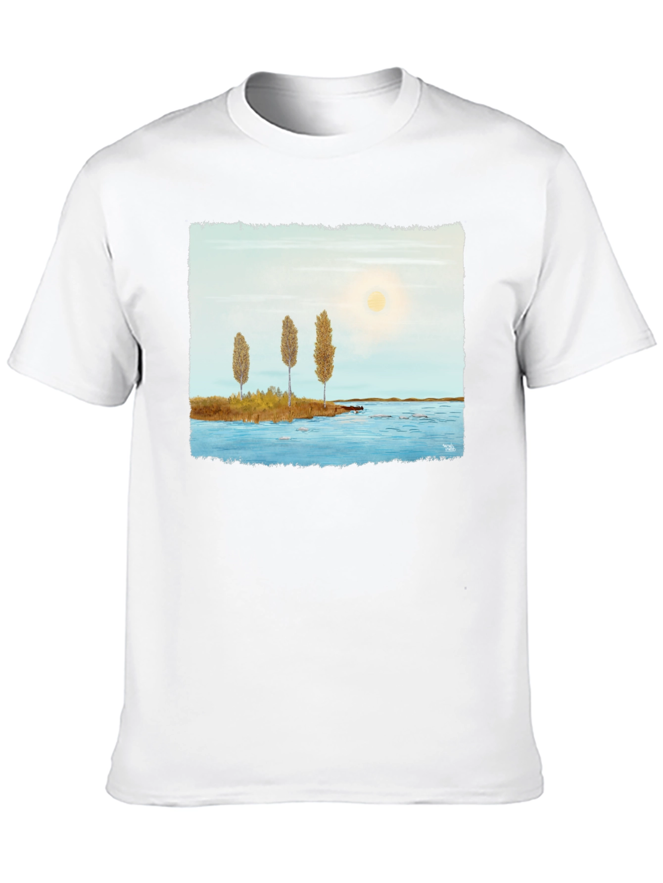 Scenic Lake Print Black T-Shirt