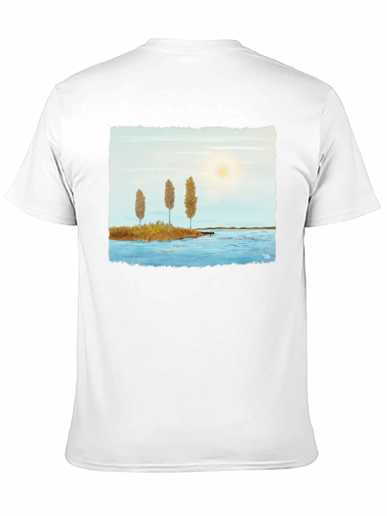 Scenic Lake Print Black T-Shirt