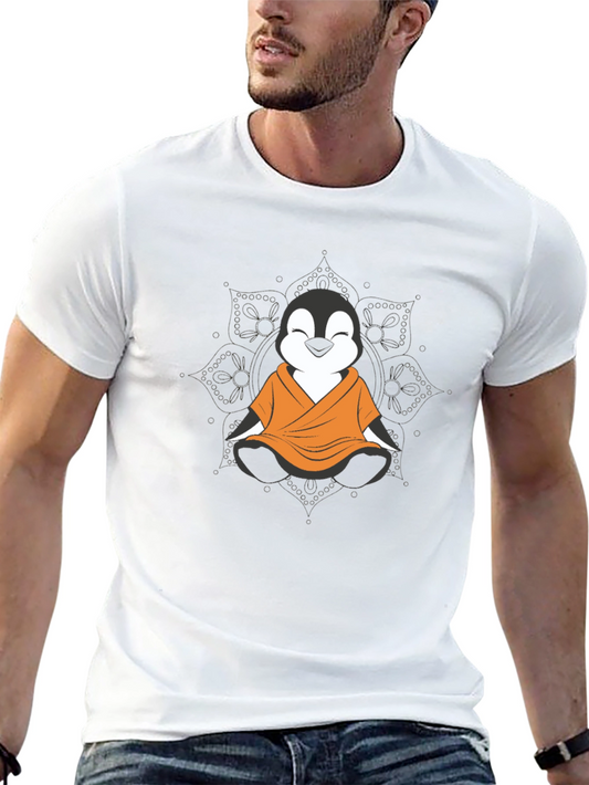 Zen Penguin T-Shirt - Meditating Monk Design