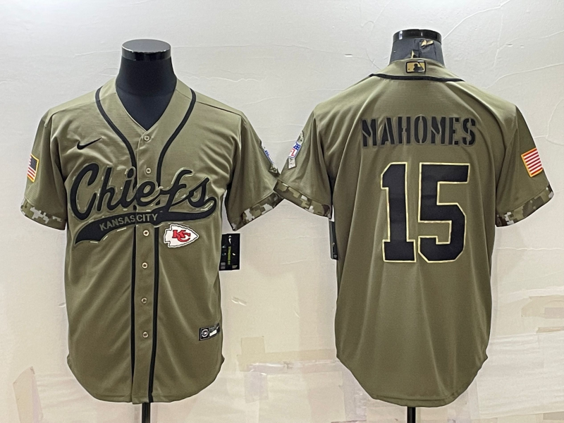 Men's Kansas City Chiefs Patrick Mahomes #15 Olive 2022 Salute To Service Limited Jerseys Joint Edition