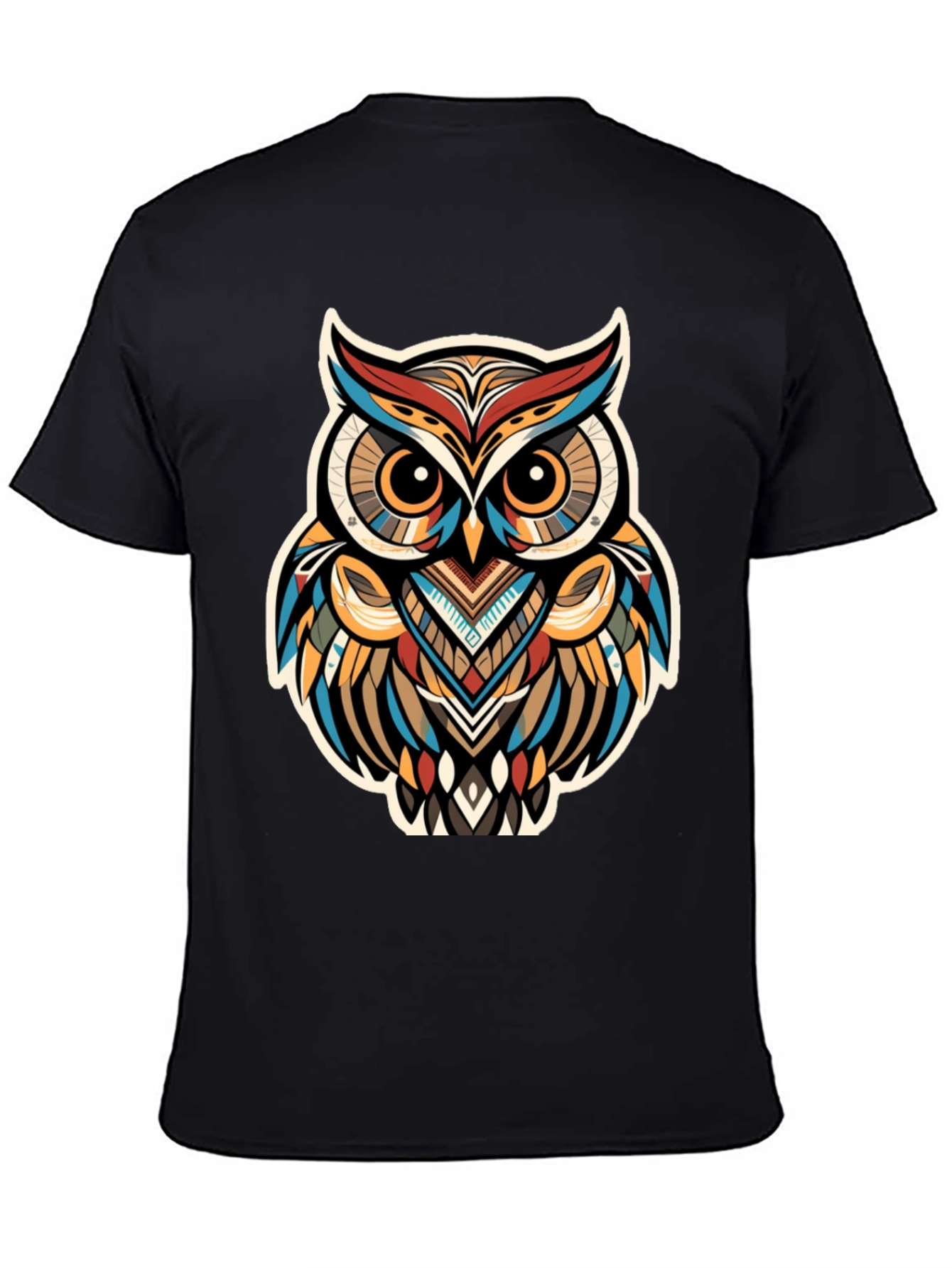 Tribal Owl Graphic Print Black T-Shirt