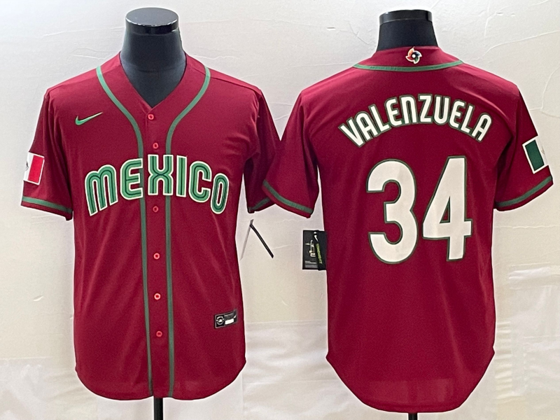 Men's 2023 World Baseball Classic #34 Fernando Valenzuela Mexico Red Jerseys