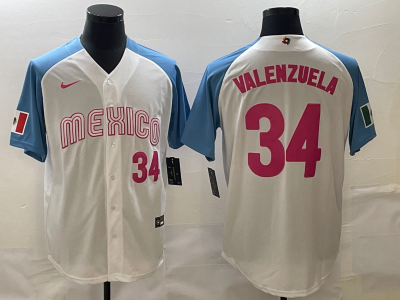 Men's 2023 World Baseball Classic #34 Fernando Valenzuela Mexico White Player Jerseys