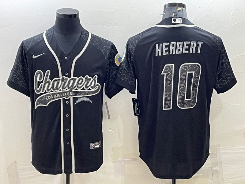 Men's Los Angeles Chargers Justin Herbert #10 Black RFLCTV Limited Jerseys Joint Edition
