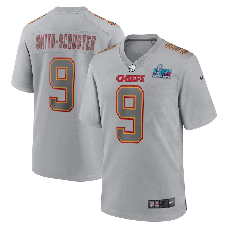 Men's Kansas City Chiefs JuJu Smith-Schuster #9 Gray Super Bowl LVII Patch Atmosphere Fashion Game Jerseys