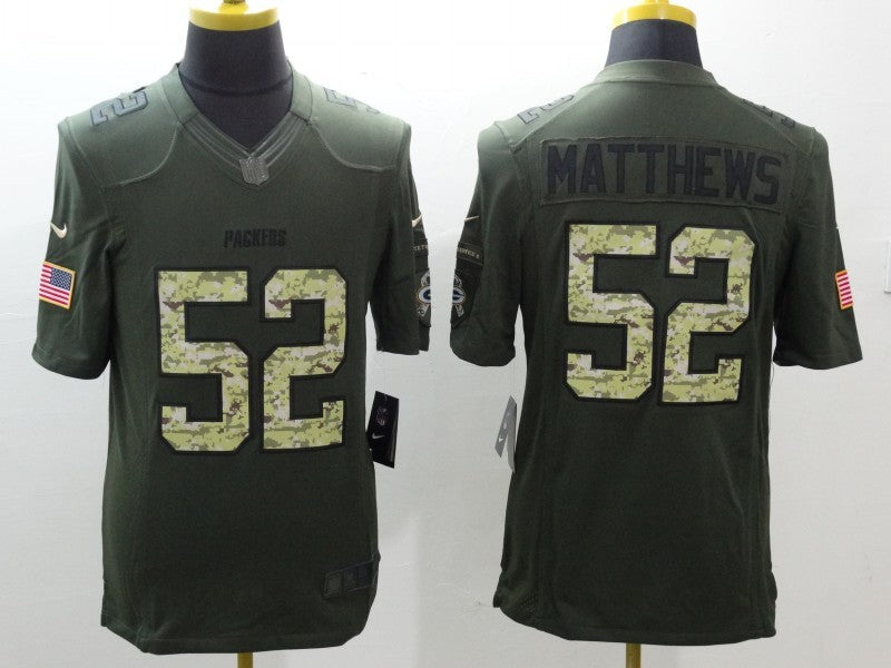 Men's Green Bay Packers Clay Matthews #52 Army Green Game Jerseys