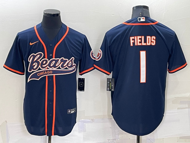 Men's Chicago Bears Justin Fields #1 Navy Game Jerseys Joint Edition