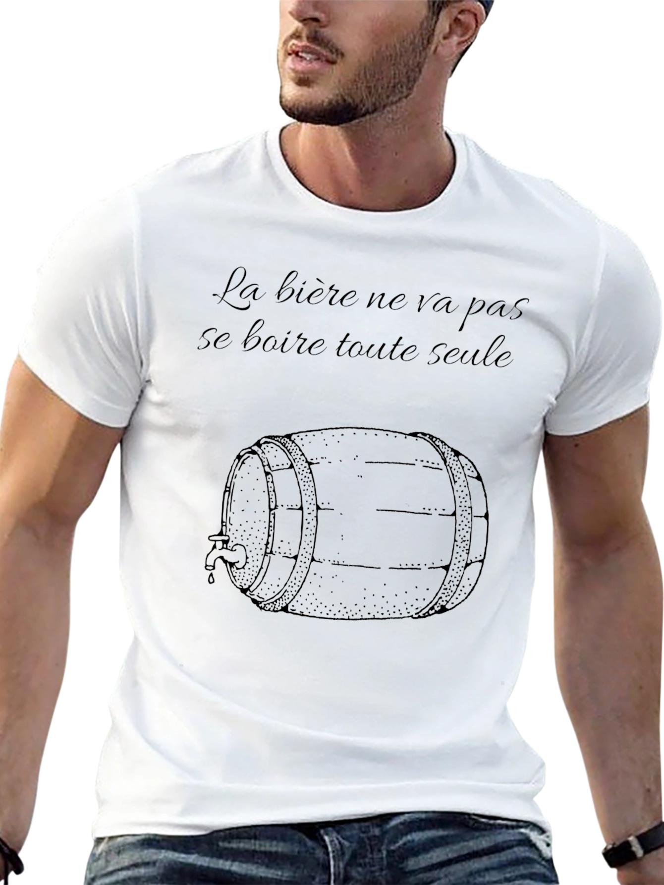Humorous Beer Barrel Graphic Black T-Shirt