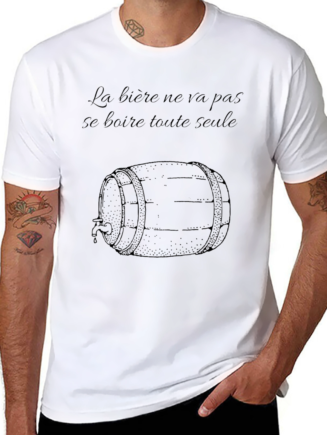 Humorous Beer Barrel Graphic Black T-Shirt