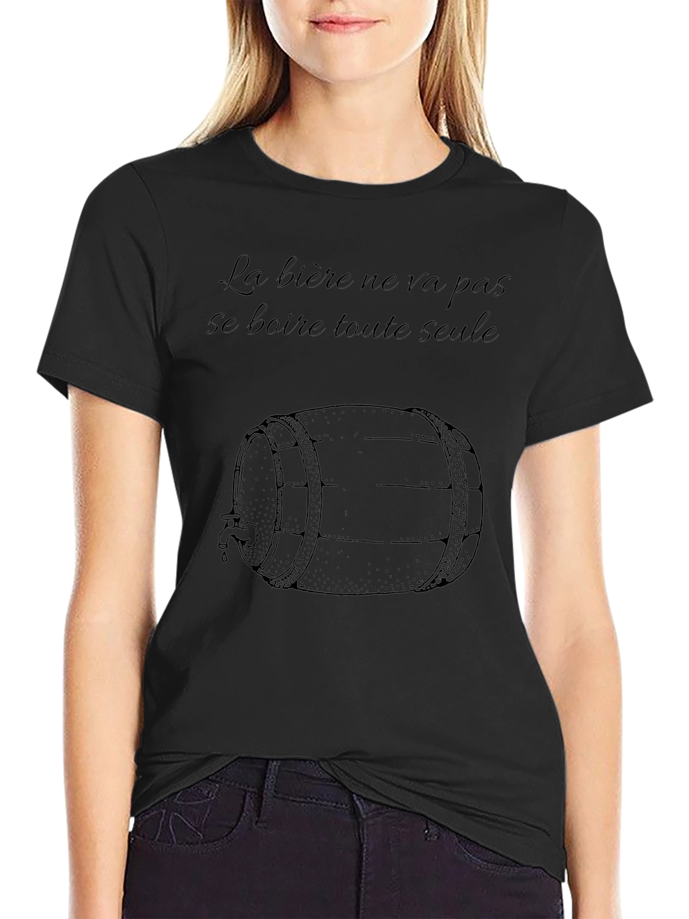 Humorous Beer Barrel Graphic Black T-Shirt