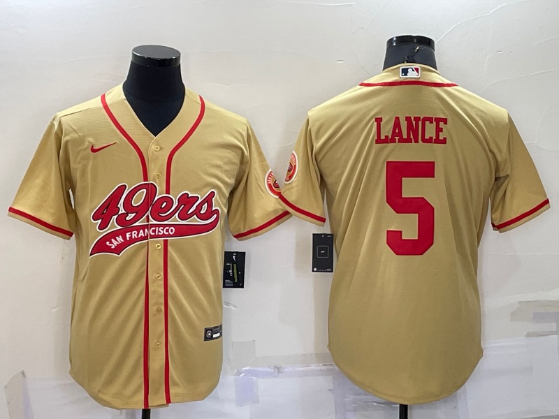 Men's San Francisco 49ers Trey Lance #5 Gold Game Jerseys Joint Edition