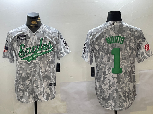 Men's Philadelphia Eagles Jalen Hurts #1 Arctic Camo 2024 Salute to Service Player Jerseys