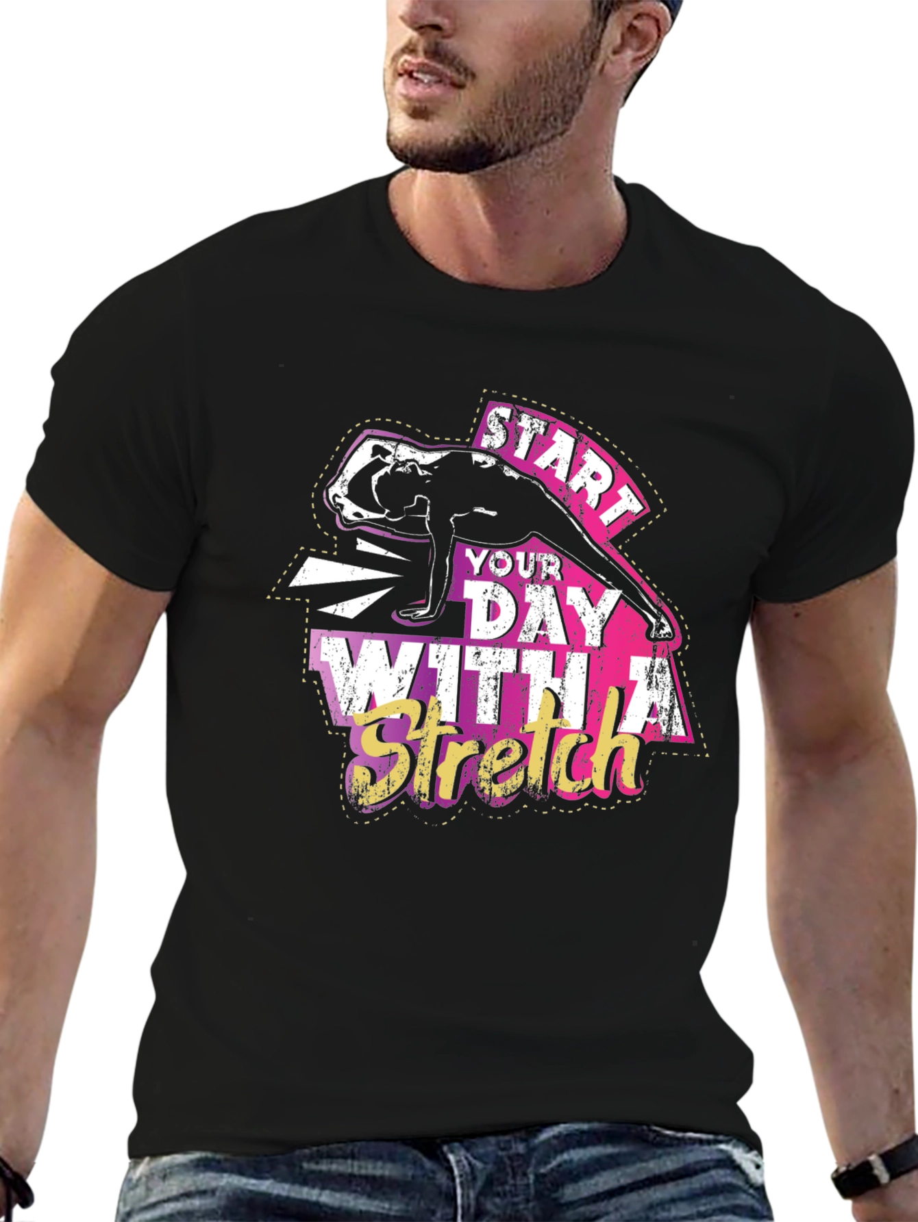 Start Your Day With A Stretch Black T-Shirt