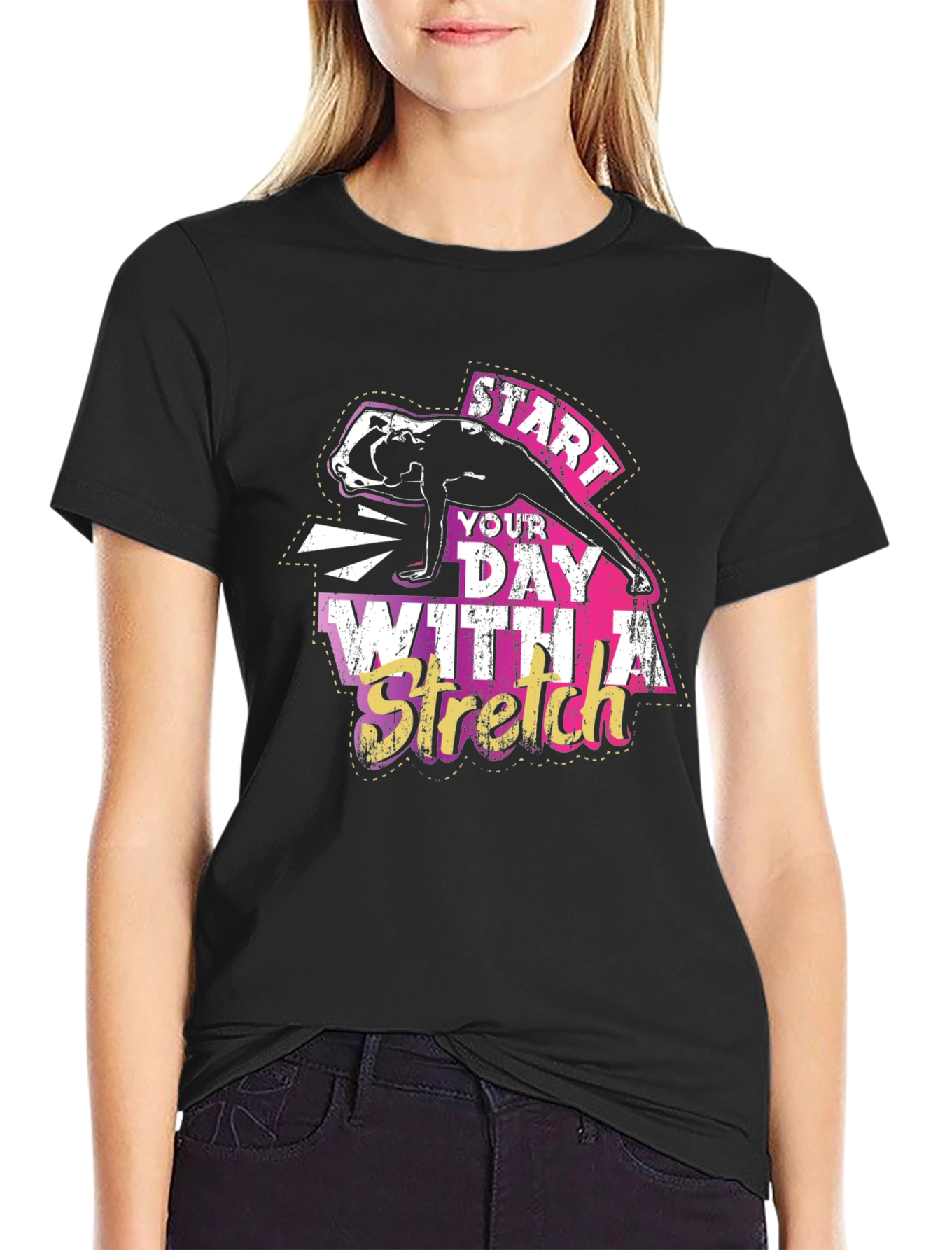 Start Your Day With A Stretch Black T-Shirt