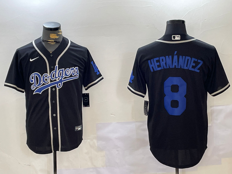 Men's Los Angeles Dodgers Enrique Hernandez #8 Black Replica Game Jerseys