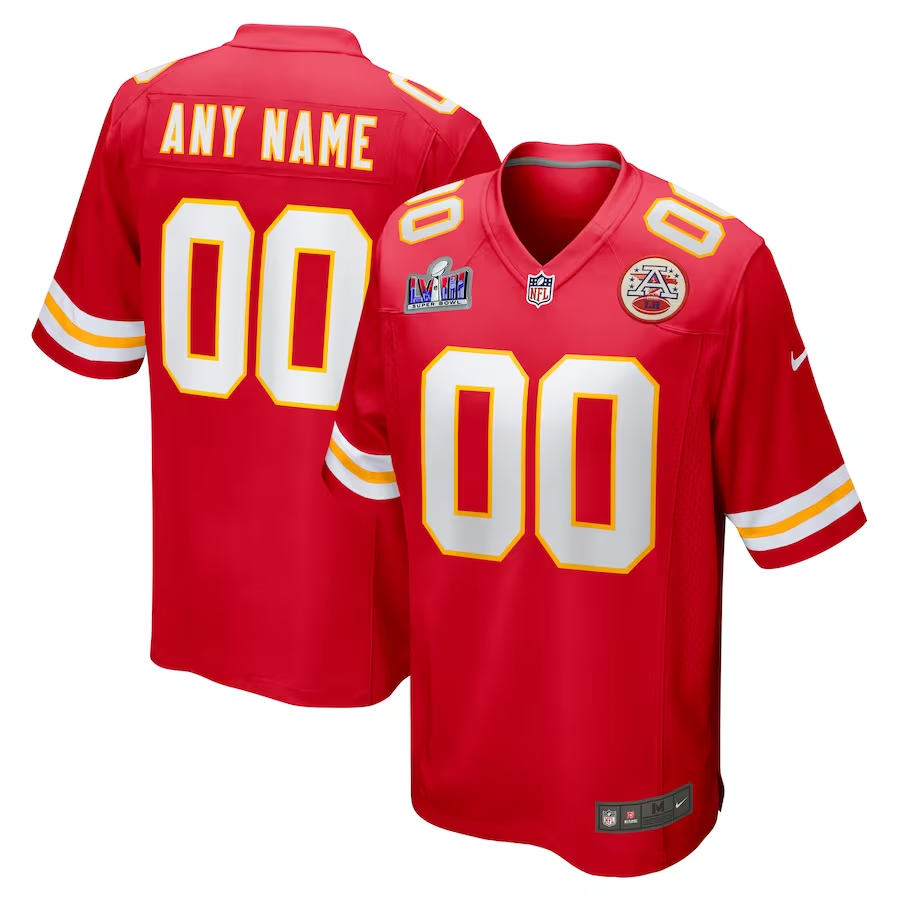 Men's Kansas City Chiefs Red Super Bowl LVIII Patch Custom Game Jerseys