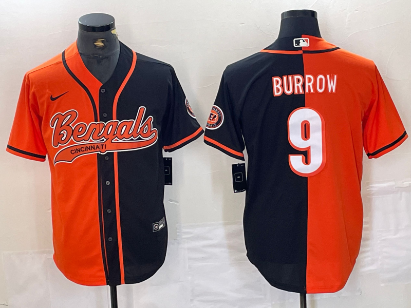 Men's Cincinnati Bengals Joe Burrow #9 Orange/Black Game Player Jerseys Joint Edition