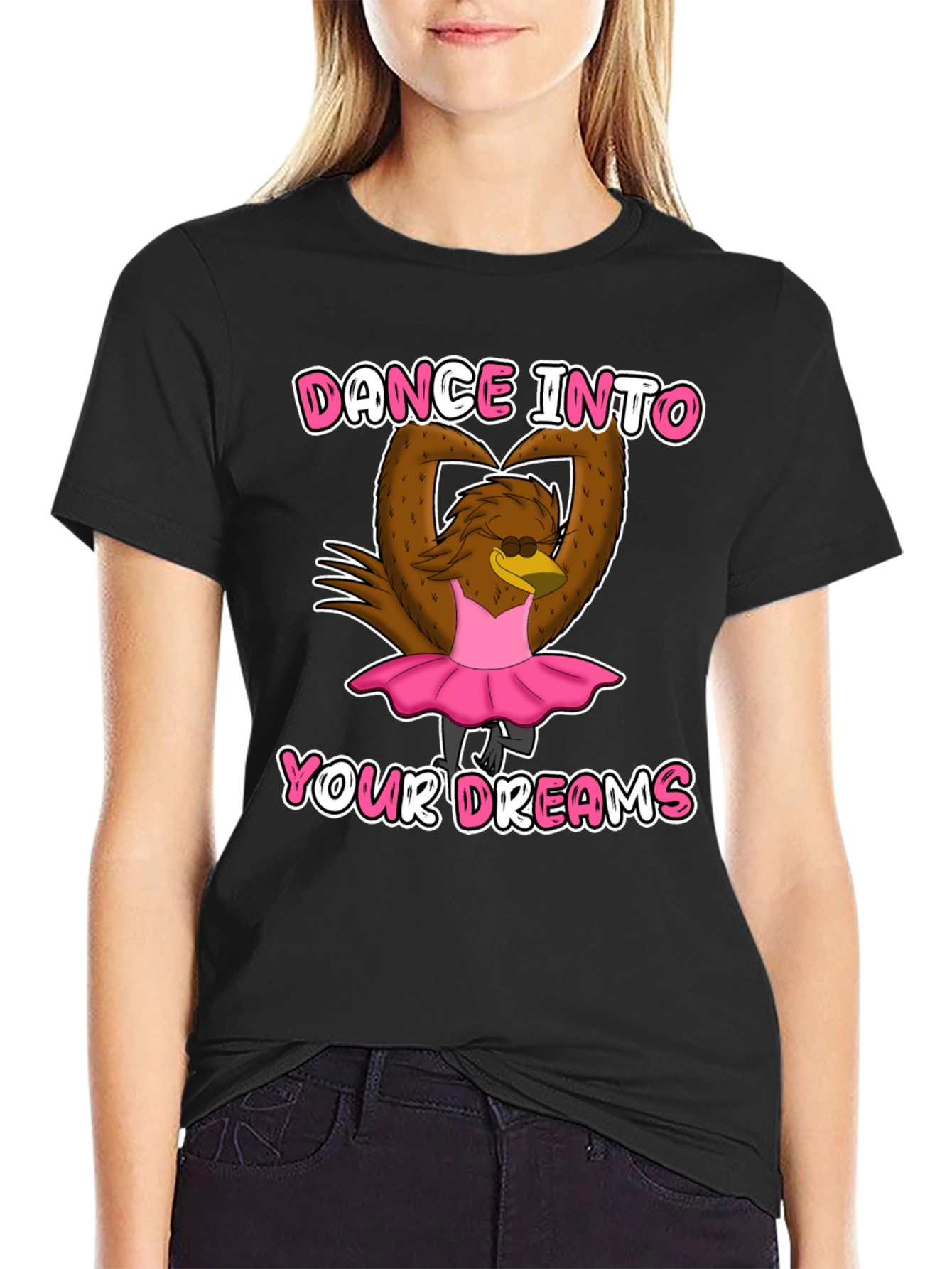 Dance Dreams T-Shirt: Ballerina Cartoon Bird Tee