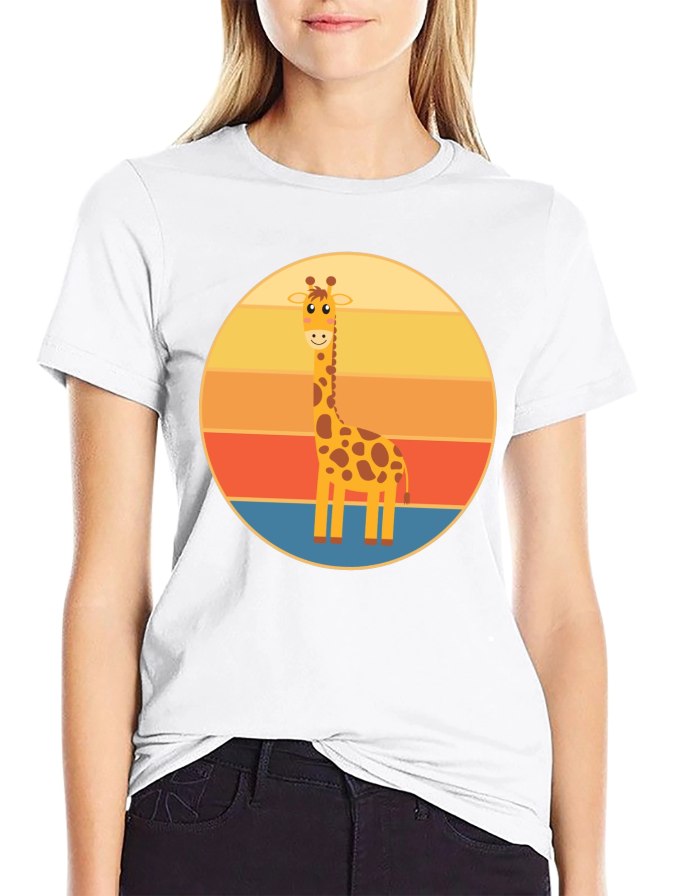Giraffe Sunset T-Shirt - Cute Animal Design