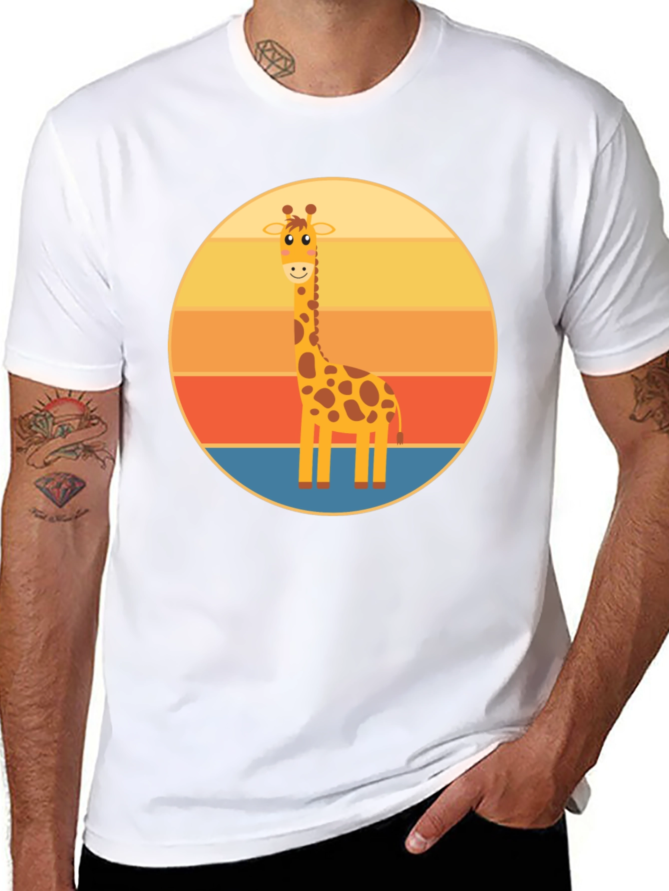 Giraffe Sunset T-Shirt - Cute Animal Design