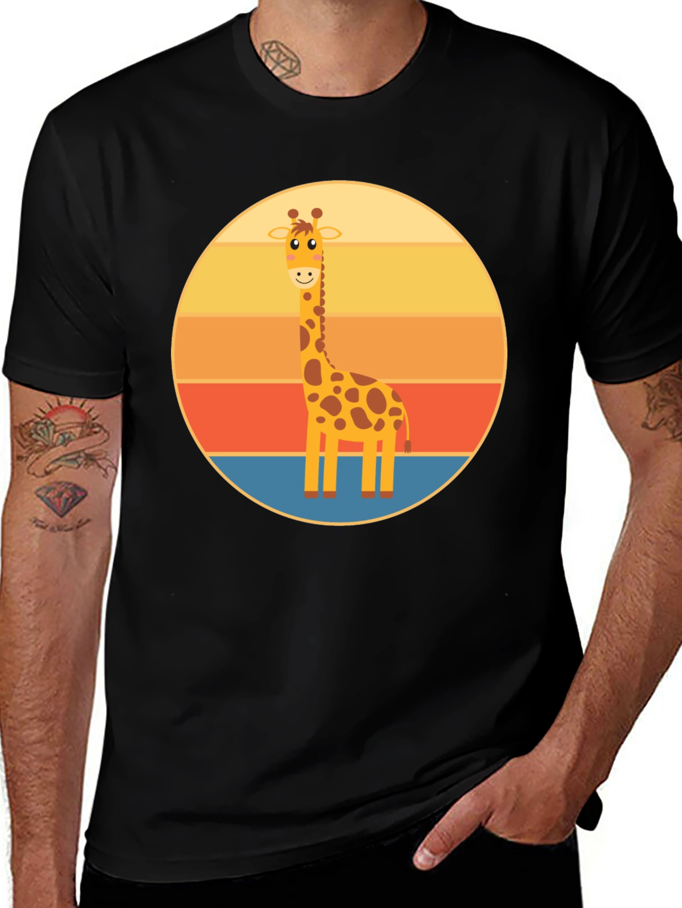 Giraffe Sunset T-Shirt - Cute Animal Design