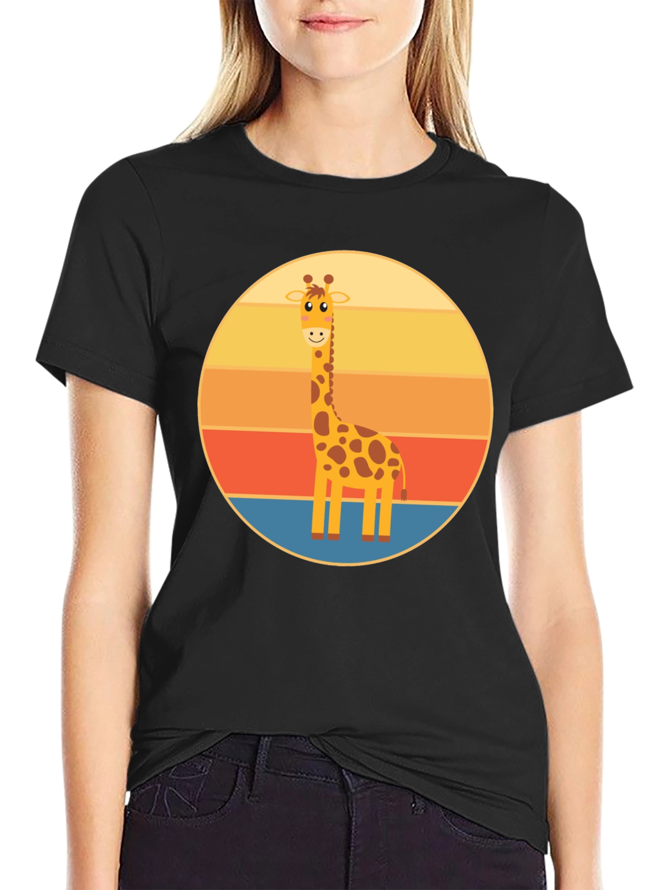 Giraffe Sunset T-Shirt - Cute Animal Design