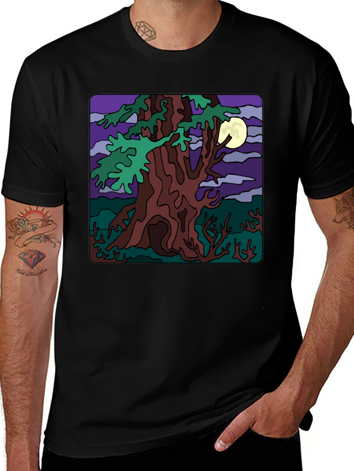 Mystic Night Tree Graphic T-Shirt