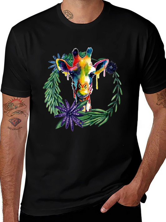 Colorful Giraffe Floral T-Shirt